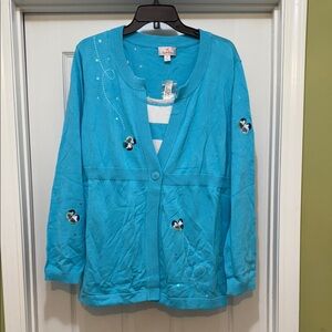 Quacker Factory Turquoise Butterfly 2fer Cardigan 1X NWT